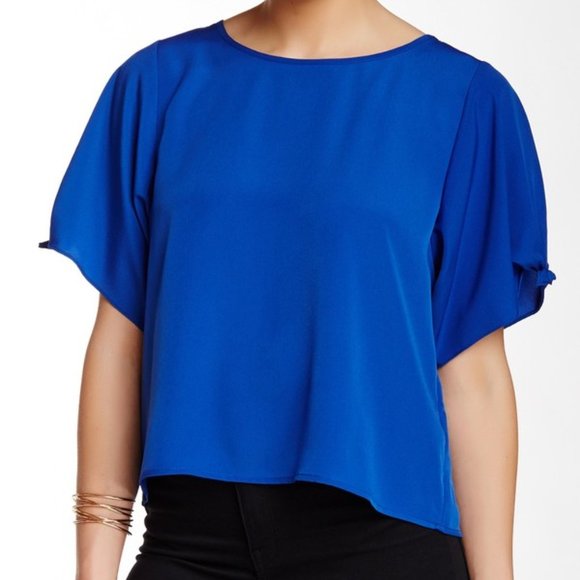 1. State Tops - 1State Blue Tie Sleeve Slit Back Blouse- S
